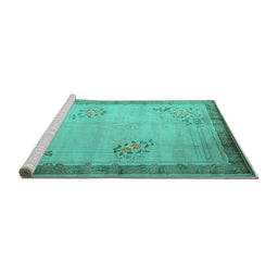 Sideview of Machine Washable Oriental Turquoise Asian Inspired Area Rugs, wshtr1363turq