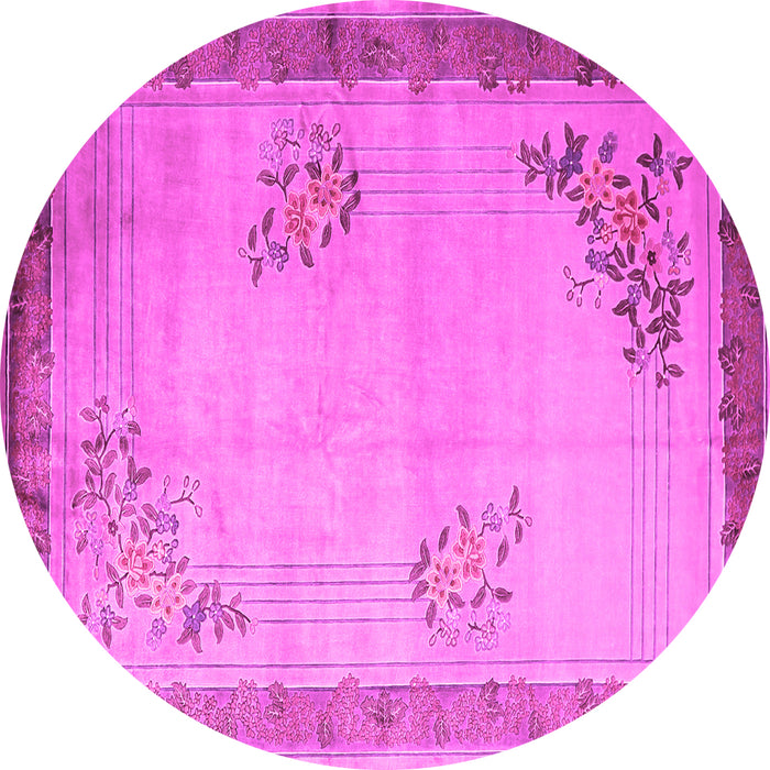 Round Machine Washable Oriental Pink Asian Inspired Rug, wshtr1363pnk