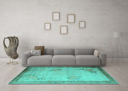 Machine Washable Oriental Turquoise Asian Inspired Area Rugs in a Living Room,, wshtr1363turq