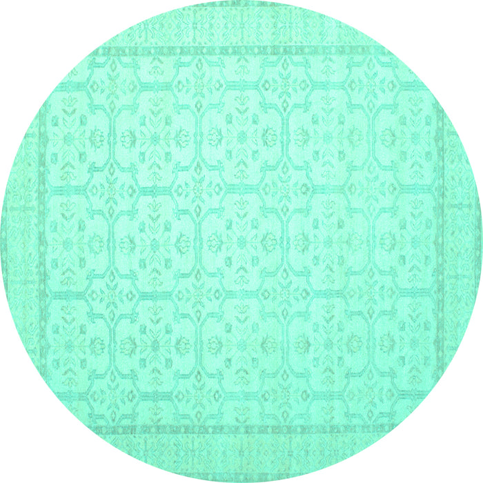 Round Oriental Turquoise Traditional Rug, tr1364turq