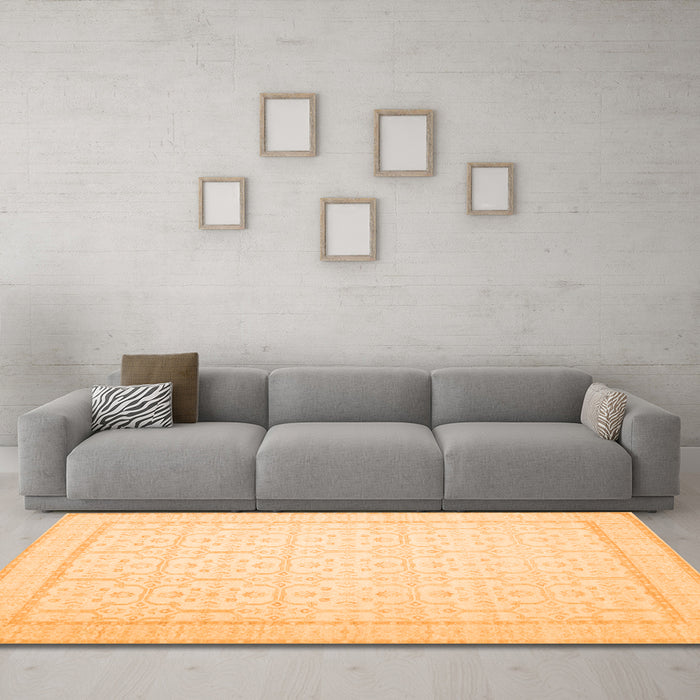 Machine Washable Oriental Orange Traditional Area Rugs in a Living Room, wshtr1364org
