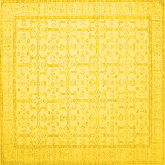 Square Machine Washable Oriental Yellow Traditional Rug, wshtr1364yw