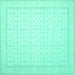 Square Machine Washable Oriental Turquoise Traditional Area Rugs, wshtr1364turq