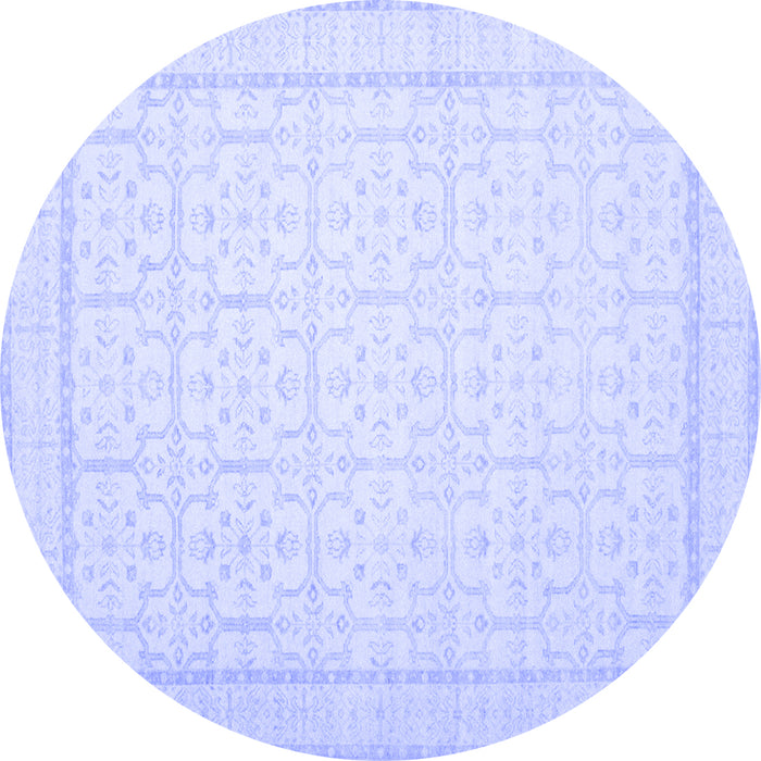 Round Machine Washable Oriental Blue Traditional Rug, wshtr1364blu