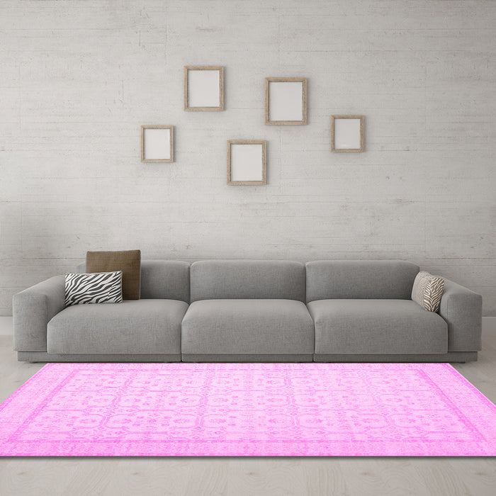 Machine Washable Oriental Pink Traditional Rug in a Living Room, wshtr1364pnk