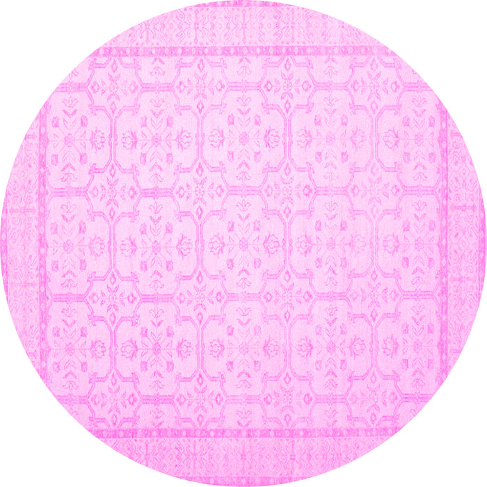 Round Machine Washable Oriental Pink Traditional Rug, wshtr1364pnk