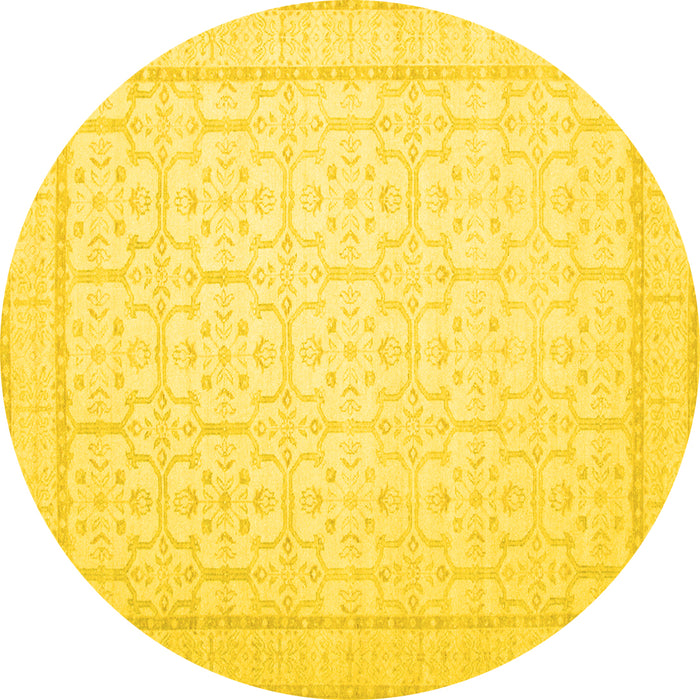 Round Oriental Yellow Traditional Rug, tr1364yw