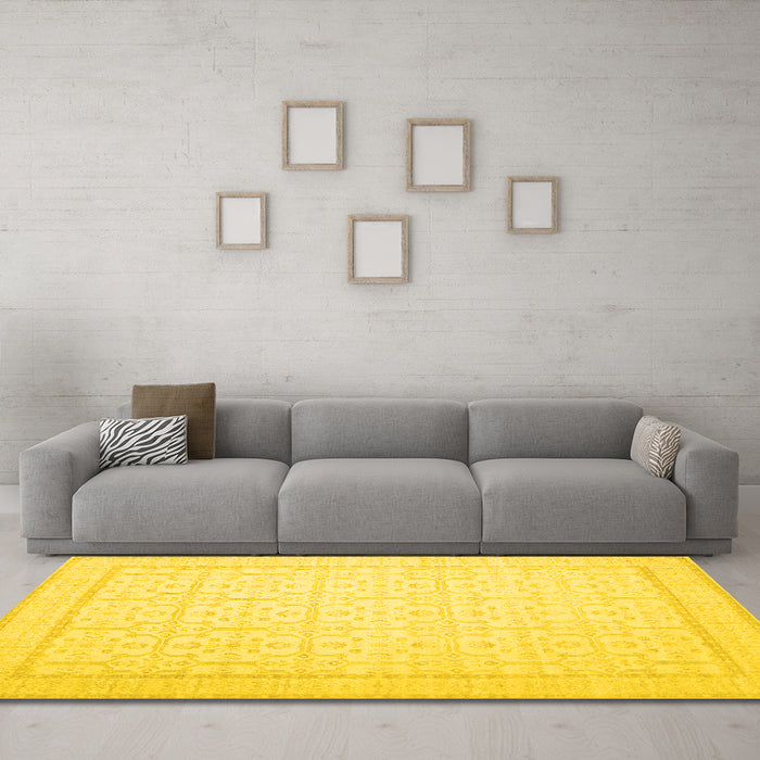 Machine Washable Oriental Yellow Traditional Rug in a Living Room, wshtr1364yw