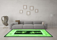 Machine Washable Oriental Green Asian Inspired Rug, wshtr1365grn