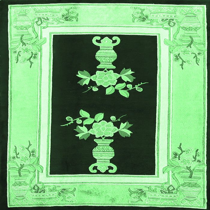 Square Oriental Emerald Green Asian Inspired Rug, tr1365emgrn