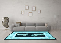 Machine Washable Oriental Light Blue Asian Inspired Rug, wshtr1365lblu