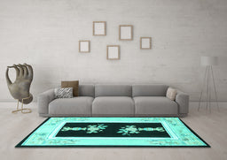 Machine Washable Oriental Turquoise Asian Inspired Area Rugs in a Living Room,, wshtr1365turq