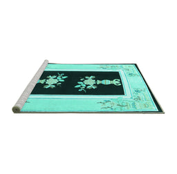 Sideview of Machine Washable Oriental Turquoise Asian Inspired Area Rugs, wshtr1365turq