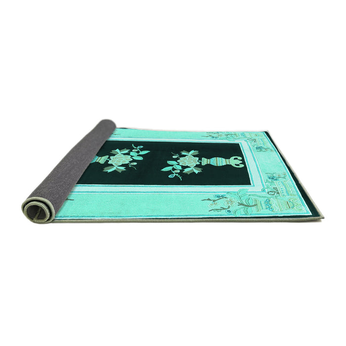 Sideview of Oriental Turquoise Asian Inspired Rug, tr1365turq
