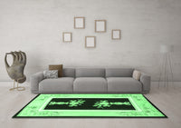 Machine Washable Oriental Emerald Green Asian Inspired Rug, wshtr1365emgrn