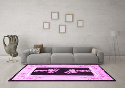 Machine Washable Oriental Pink Asian Inspired Rug in a Living Room, wshtr1365pnk