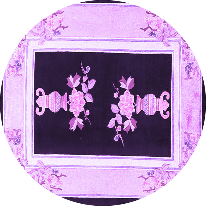 Round Oriental Purple Asian Inspired Rug, tr1365pur