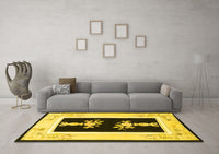 Machine Washable Oriental Yellow Asian Inspired Rug, wshtr1365yw