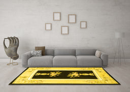 Machine Washable Oriental Yellow Asian Inspired Rug in a Living Room, wshtr1365yw