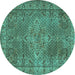 Round Persian Turquoise Traditional Rug, tr1366turq
