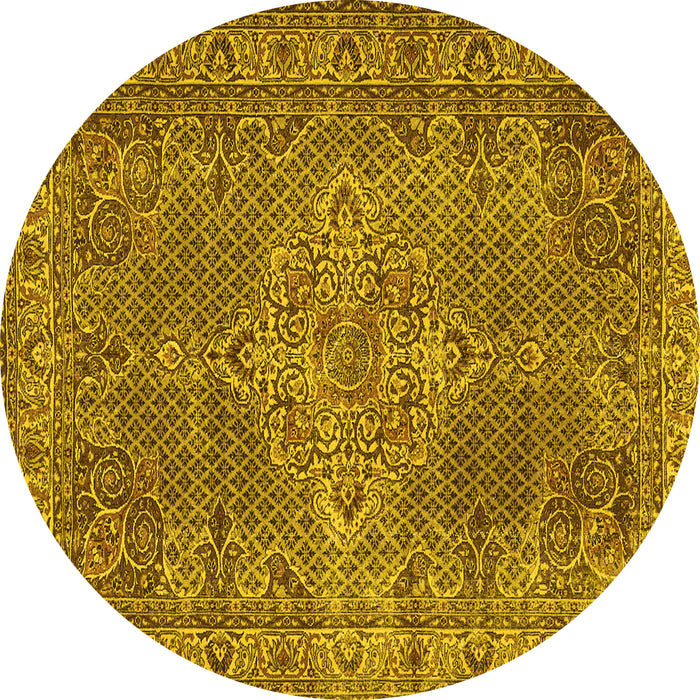 Round Machine Washable Persian Yellow Traditional Rug, wshtr1366yw