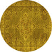 Round Machine Washable Persian Yellow Traditional Rug, wshtr1366yw