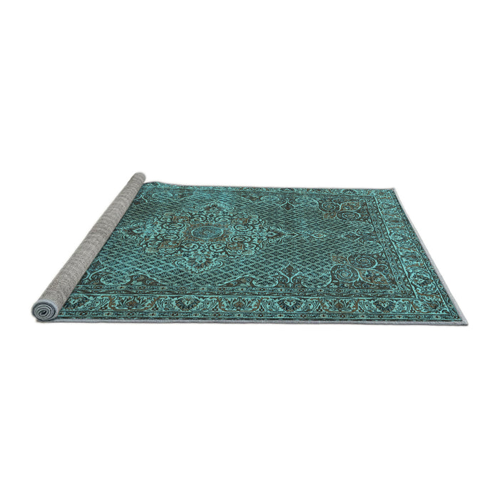 Sideview of Machine Washable Persian Light Blue Traditional Rug, wshtr1366lblu
