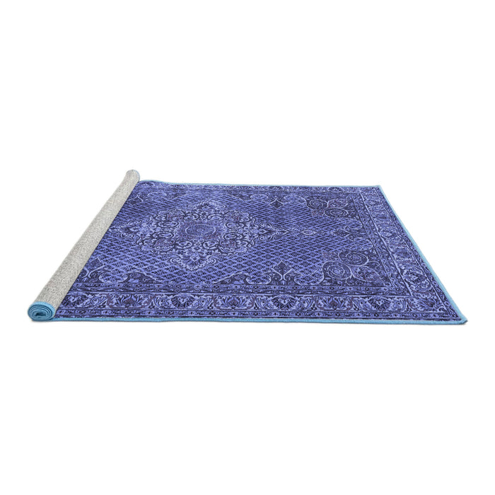Sideview of Machine Washable Persian Blue Traditional Rug, wshtr1366blu