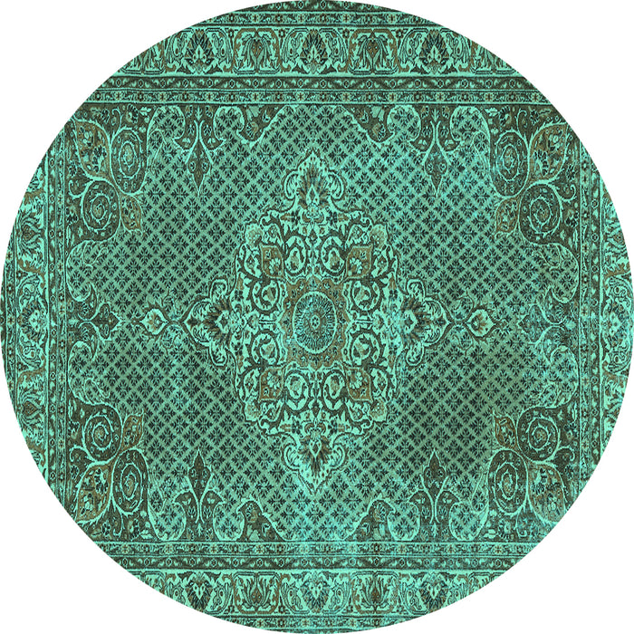 Round Machine Washable Persian Turquoise Traditional Area Rugs, wshtr1366turq