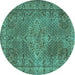 Round Machine Washable Persian Turquoise Traditional Area Rugs, wshtr1366turq