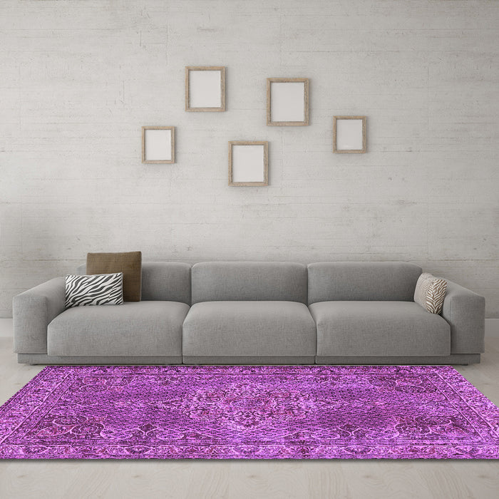 Machine Washable Persian Purple Traditional Area Rugs in a Living Room, wshtr1366pur