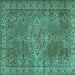 Square Machine Washable Persian Turquoise Traditional Area Rugs, wshtr1366turq