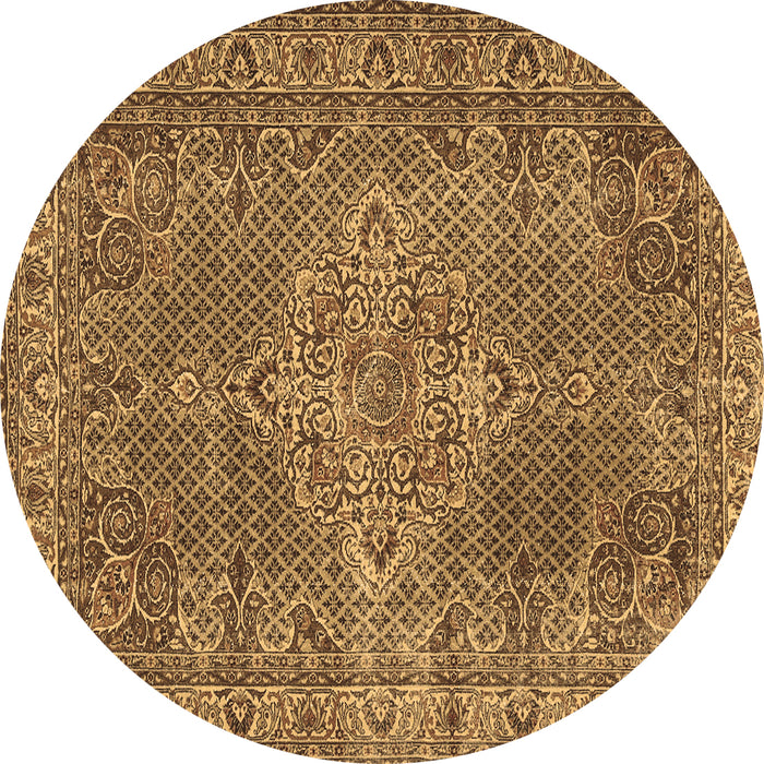 Round Persian Brown Traditional Rug, tr1366brn