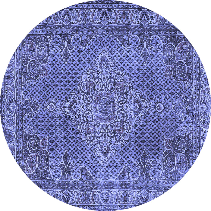 Round Machine Washable Persian Blue Traditional Rug, wshtr1366blu