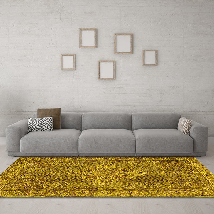 Machine Washable Persian Yellow Traditional Rug in a Living Room, wshtr1366yw