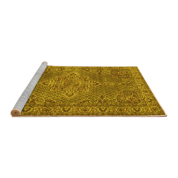 Sideview of Machine Washable Persian Yellow Traditional Rug, wshtr1366yw