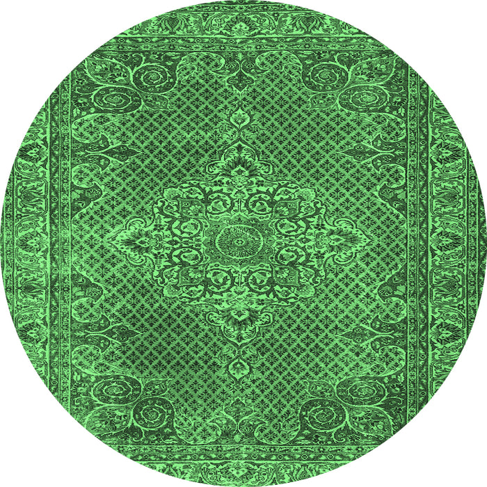 Round Persian Emerald Green Traditional Rug, tr1366emgrn