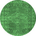 Round Persian Emerald Green Traditional Rug, tr1366emgrn