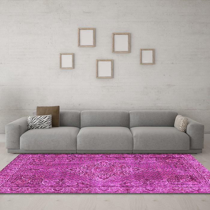 Machine Washable Persian Pink Traditional Rug in a Living Room, wshtr1366pnk