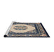 Sideview of Machine Washable Traditional Dark Slate Blue Rug, wshtr1367