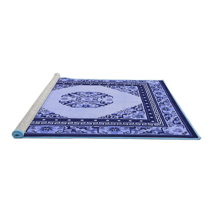 Sideview of Machine Washable Persian Blue Traditional Rug, wshtr1367blu