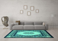 Machine Washable Persian Turquoise Traditional Rug, wshtr1367turq