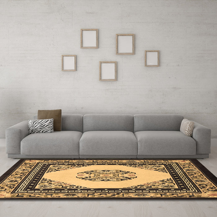 Machine Washable Persian Brown Traditional Rug in a Living Room,, wshtr1367brn