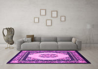 Machine Washable Persian Pink Traditional Rug, wshtr1367pnk