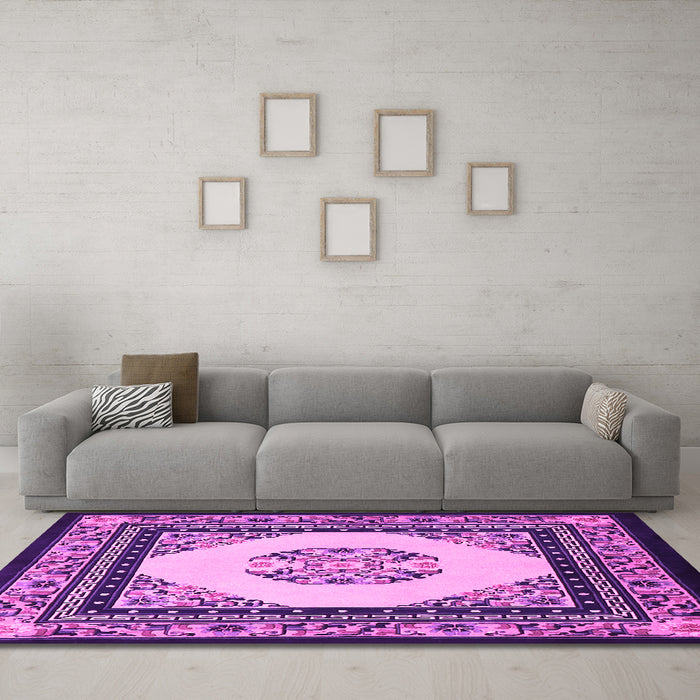 Machine Washable Persian Pink Traditional Rug in a Living Room, wshtr1367pnk