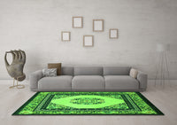 Machine Washable Persian Green Traditional Rug, wshtr1367grn