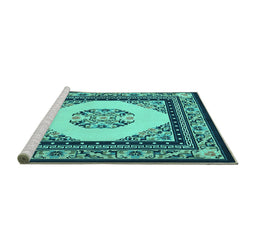 Sideview of Machine Washable Persian Turquoise Traditional Area Rugs, wshtr1367turq