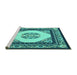 Sideview of Machine Washable Persian Turquoise Traditional Area Rugs, wshtr1367turq