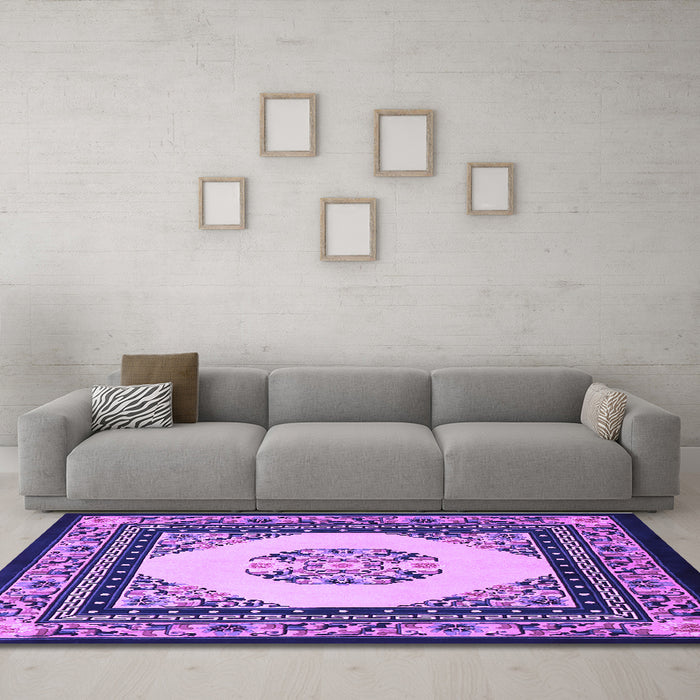 Machine Washable Persian Purple Traditional Area Rugs in a Living Room, wshtr1367pur