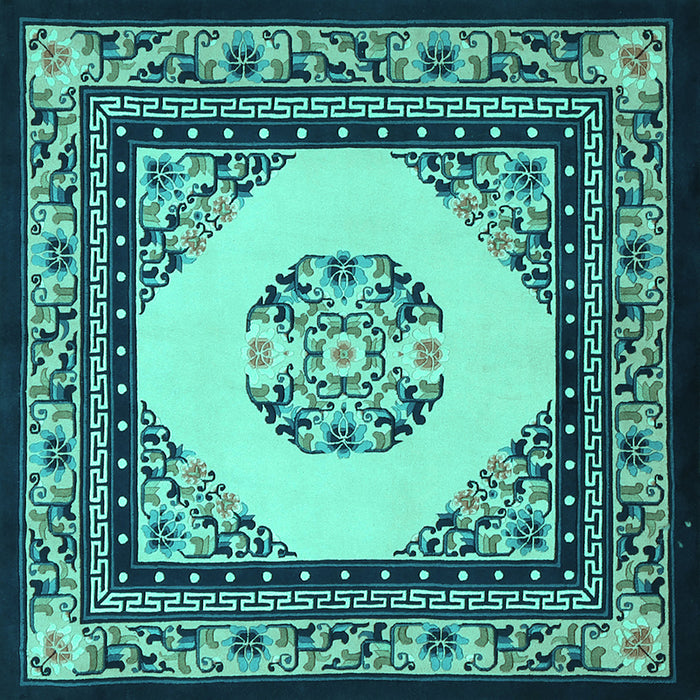 Square Machine Washable Persian Turquoise Traditional Area Rugs, wshtr1367turq